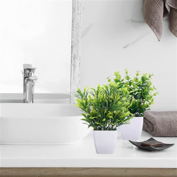 Set of 4 Artificial Plants Fake Mini Potted Plant Small Greenery Decor - Picture 5 of 6